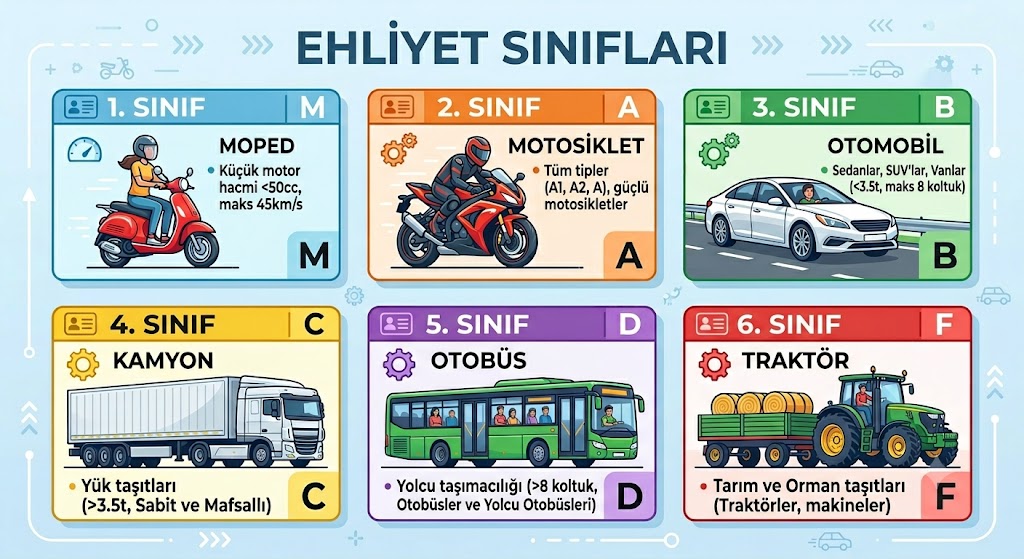 Ehliyet Sınıfları ve Hangi Aracı Kullanır? (M, A, B, C, D, F, G)