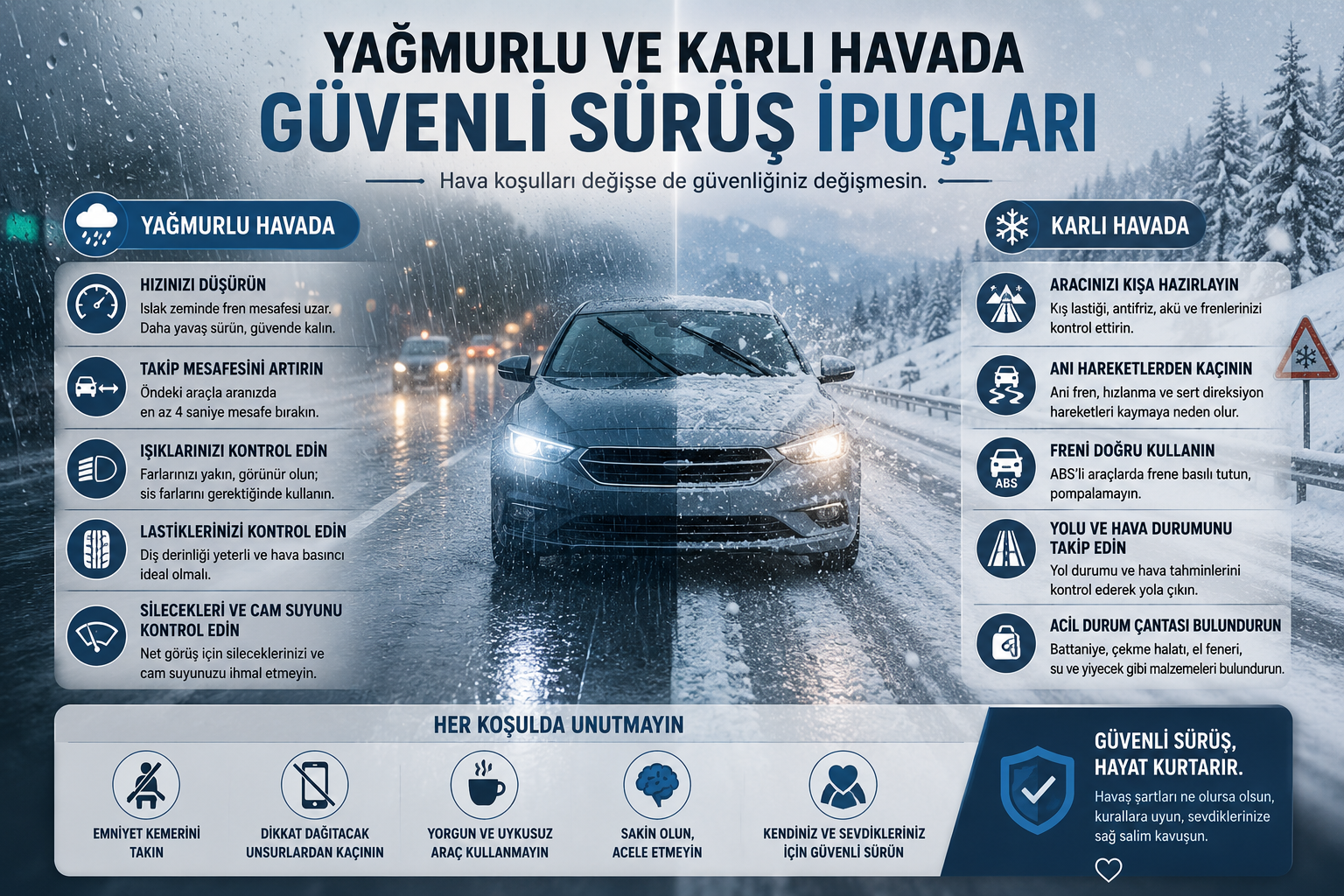 Yağmurlu ve Karlı Havada Güvenli Sürüş İpuçları